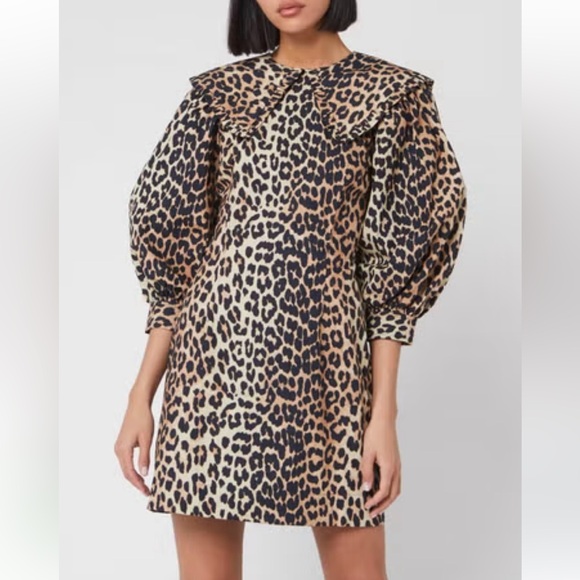 Ganni Dresses & Skirts - Ganni Leopard Cotton Poplin Mini Dress